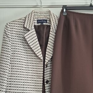 Evan-Picone Womens Suit 3 Button Blazer Jacket Skirt Size 12 Brown White  Stripe